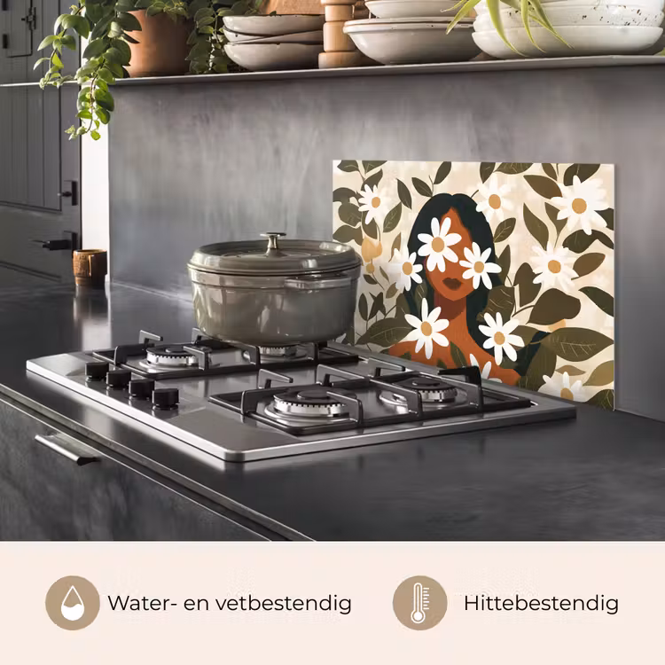Spatscherm keuken - Illustratie - Vrouw - Madeliefjes - Wit — 7