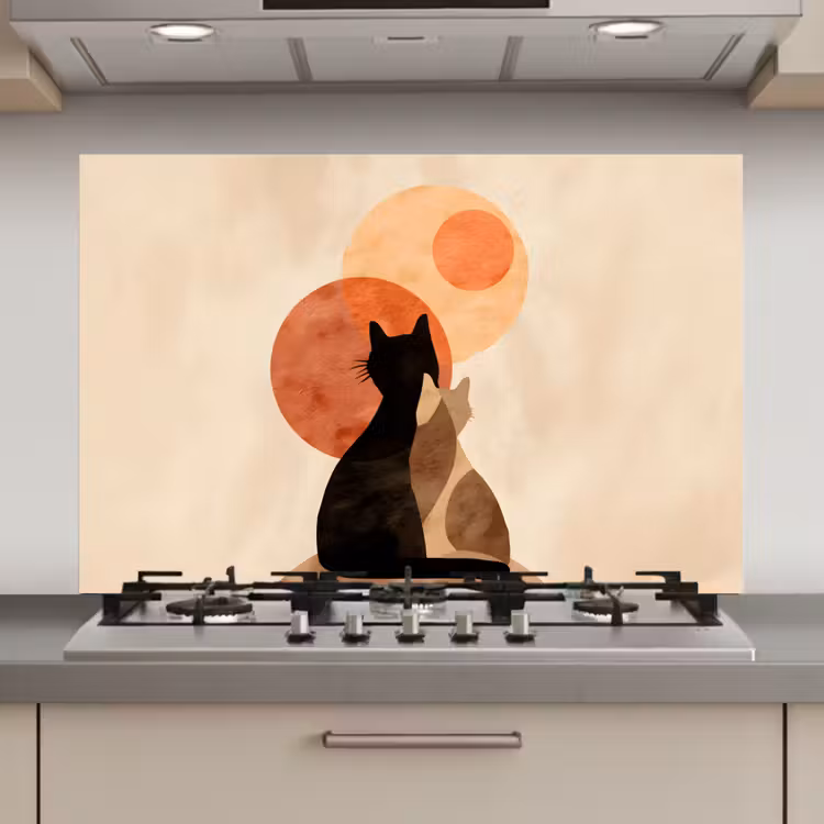 Spatscherm keuken - Katten - Zwart - Abstract - Cirkels — 1