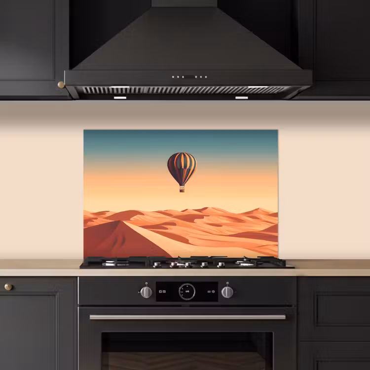 Spatscherm keuken - Luchtballon - Woestijn - Zonsondergang - Blauw — 2