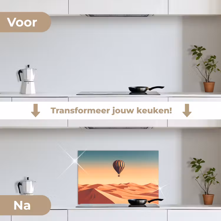 Spatscherm keuken - Luchtballon - Woestijn - Zonsondergang - Blauw — 3