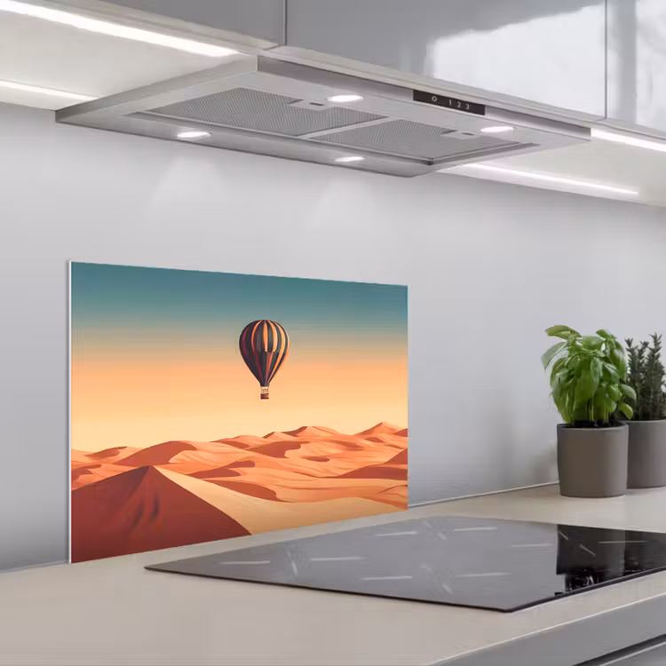 Spatscherm keuken - Luchtballon - Woestijn - Zonsondergang - Blauw — 5
