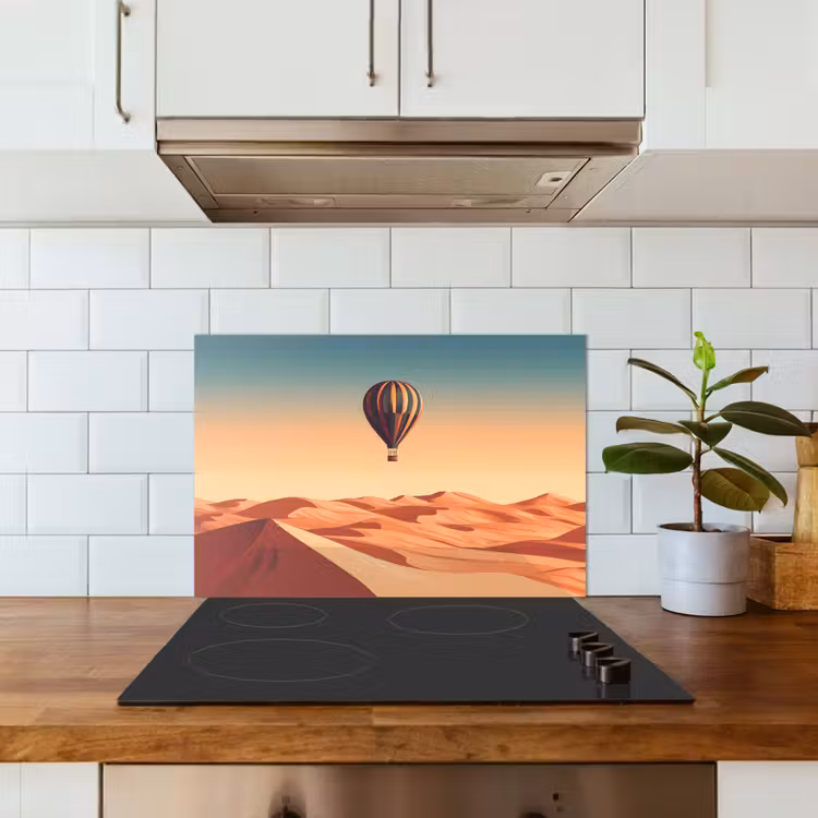 Spatscherm keuken - Luchtballon - Woestijn - Zonsondergang - Blauw — 6