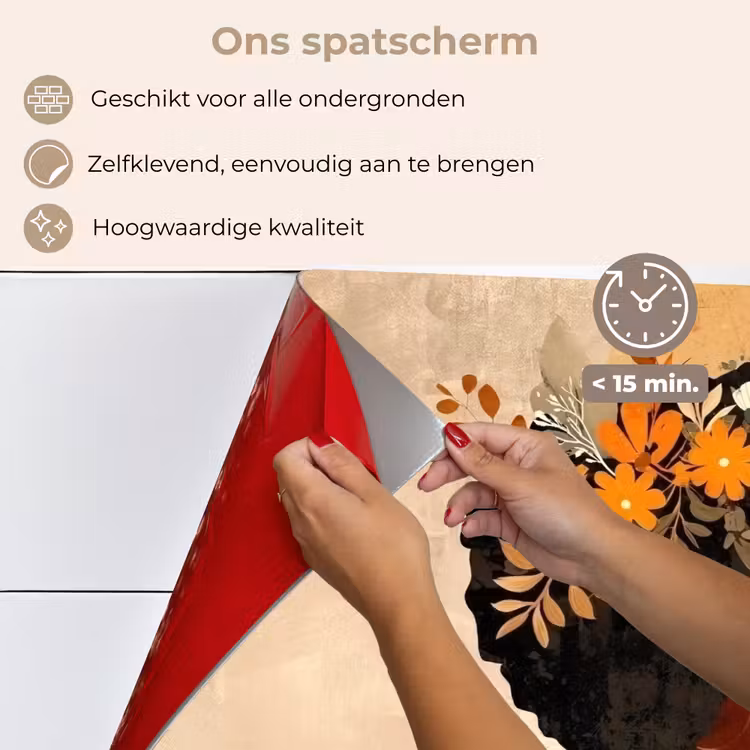 Spatscherm keuken - Vrouw - Krullen - Bloemen - Beige — 4