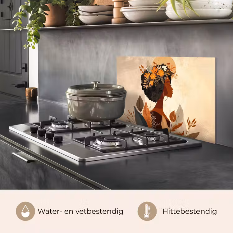 Spatscherm keuken - Vrouw - Krullen - Bloemen - Beige — 7