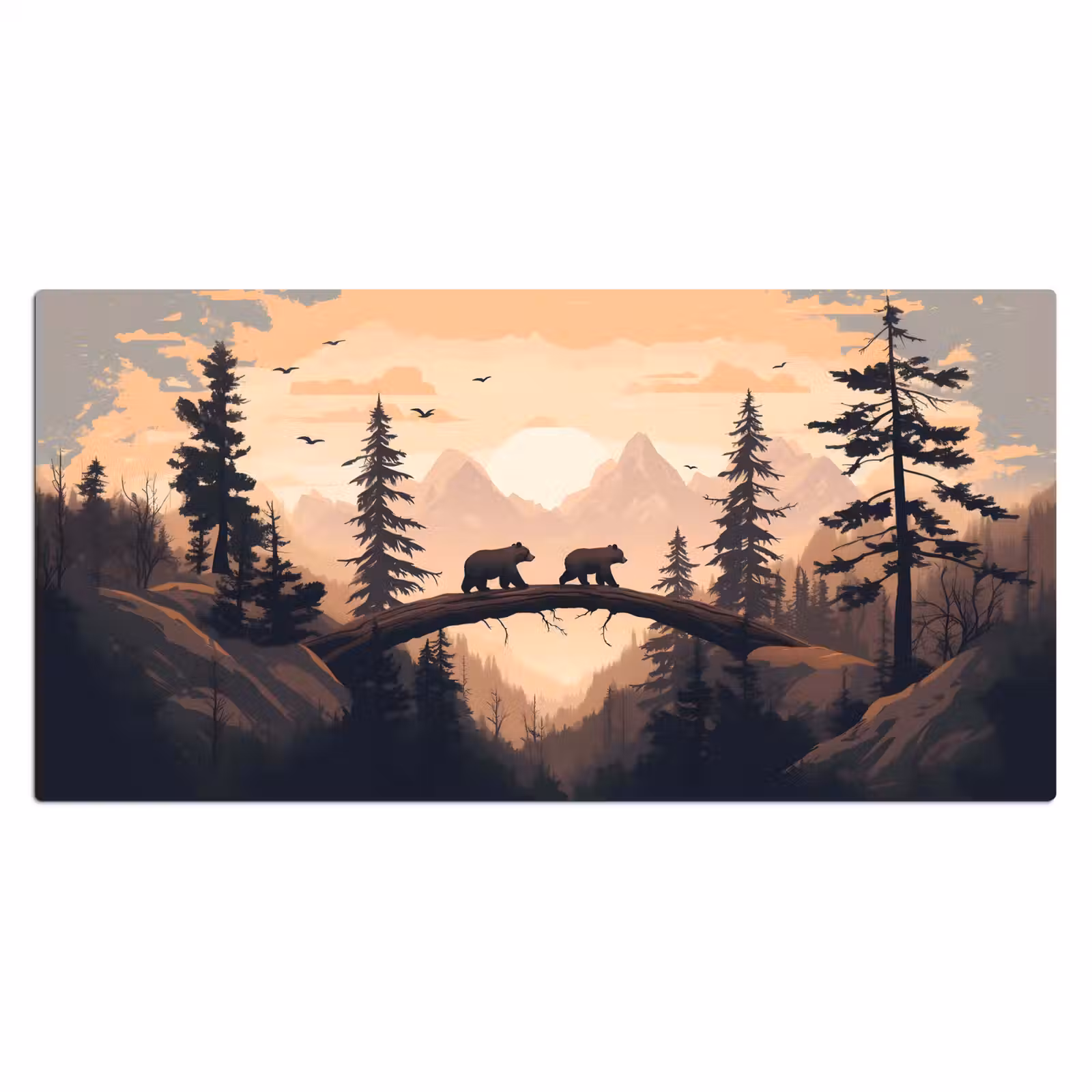 Bureau onderlegger - Beren - Bomen - Landschap - Zonsondergang — 1
