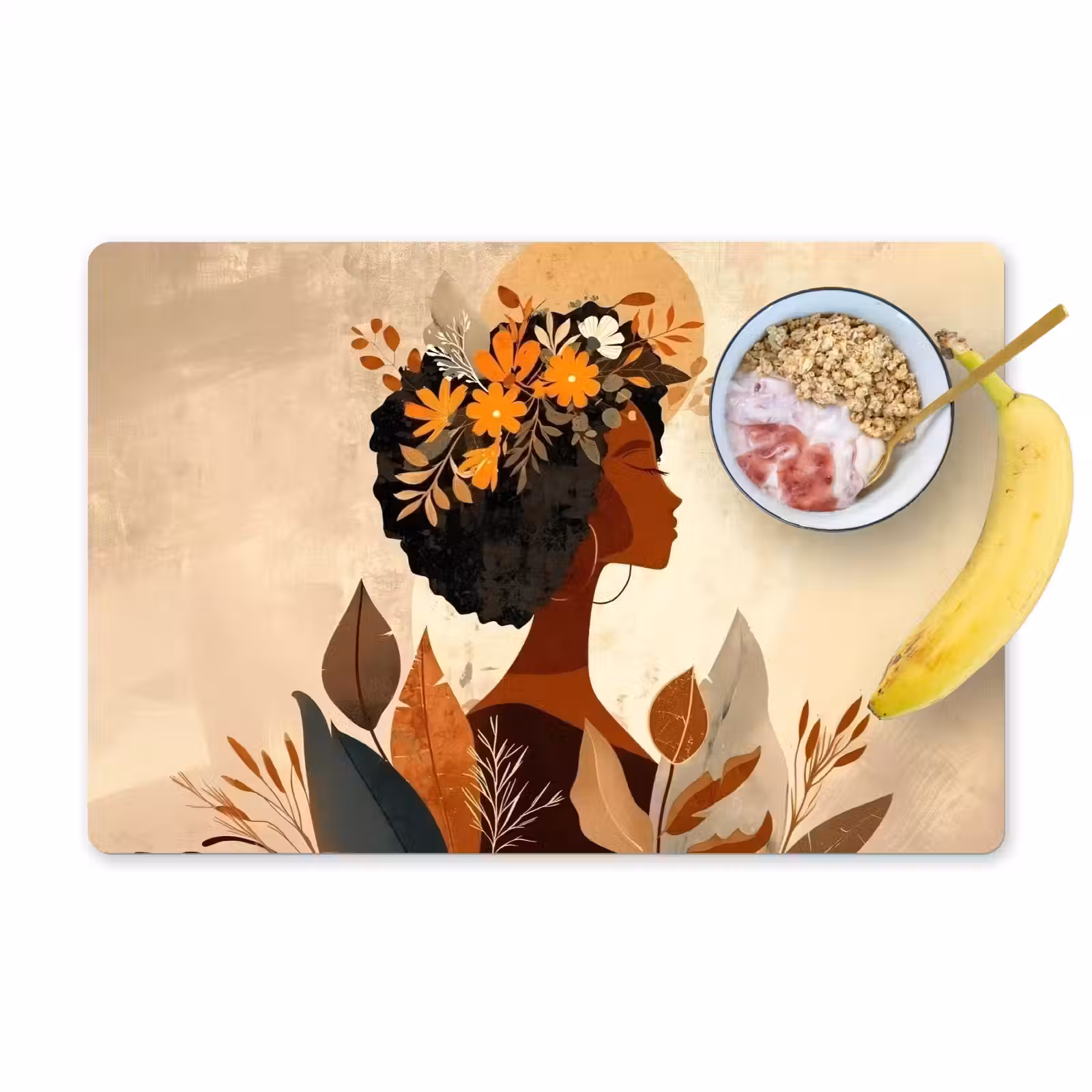 Placemat - 6 stuks - Vrouw - Krullen - Bloemen - Beige — 1