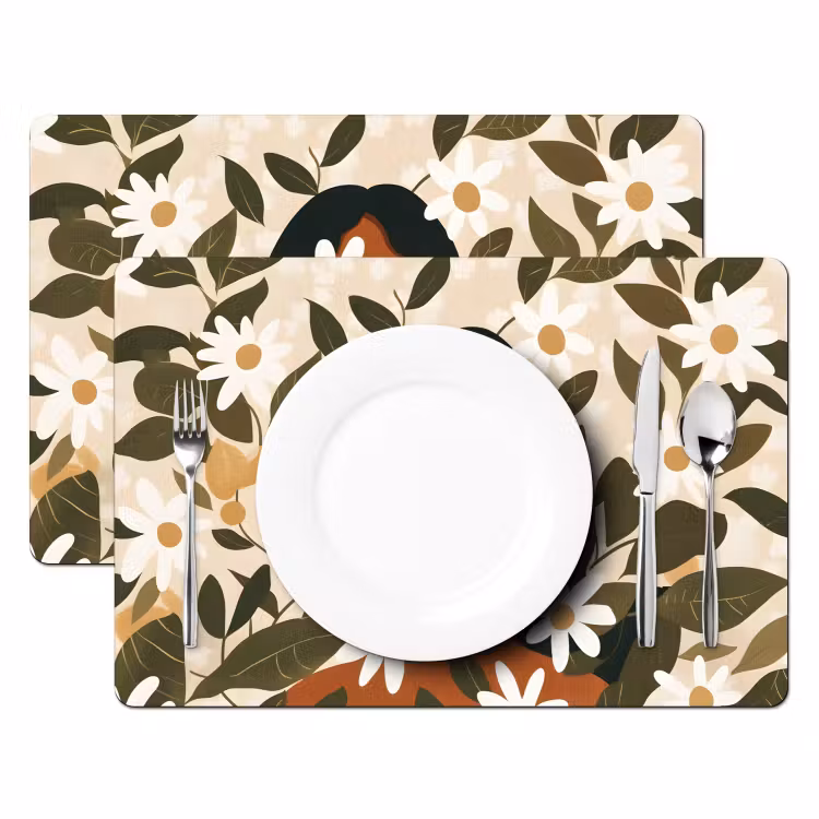 Placemat - 6 stuks - Illustratie - Vrouw - Madeliefjes - Wit — 2