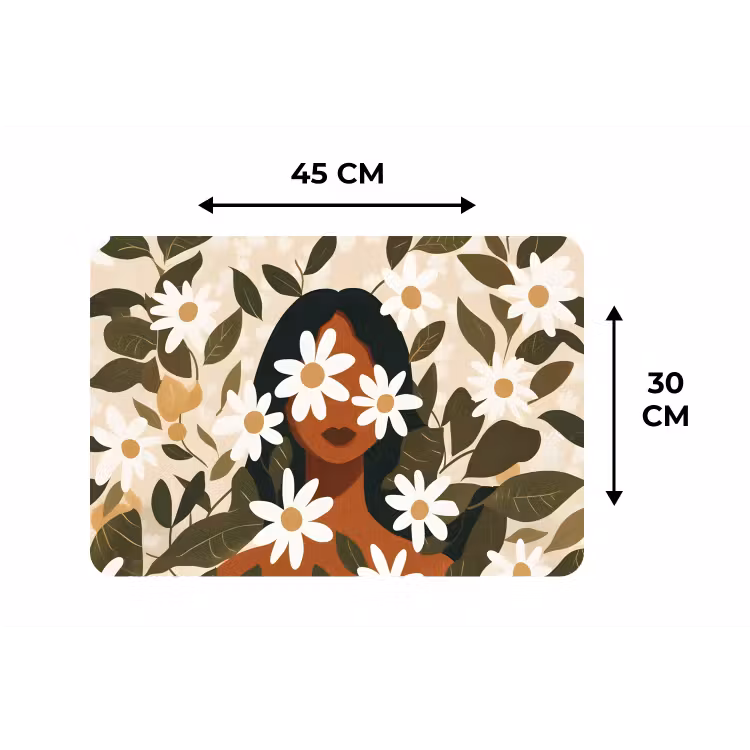 Placemat - 6 stuks - Illustratie - Vrouw - Madeliefjes - Wit — 3