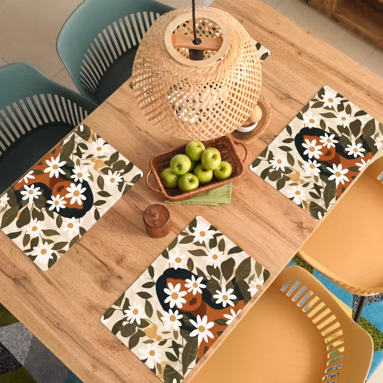 Placemat - 6 stuks - Illustratie - Vrouw - Madeliefjes - Wit — 6