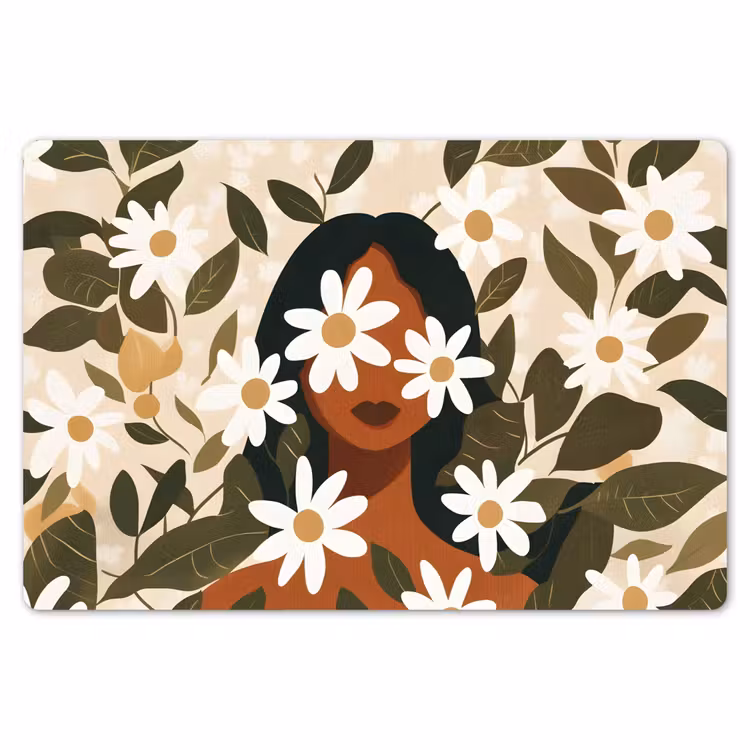 Placemat - 6 stuks - Illustratie - Vrouw - Madeliefjes - Wit — 7