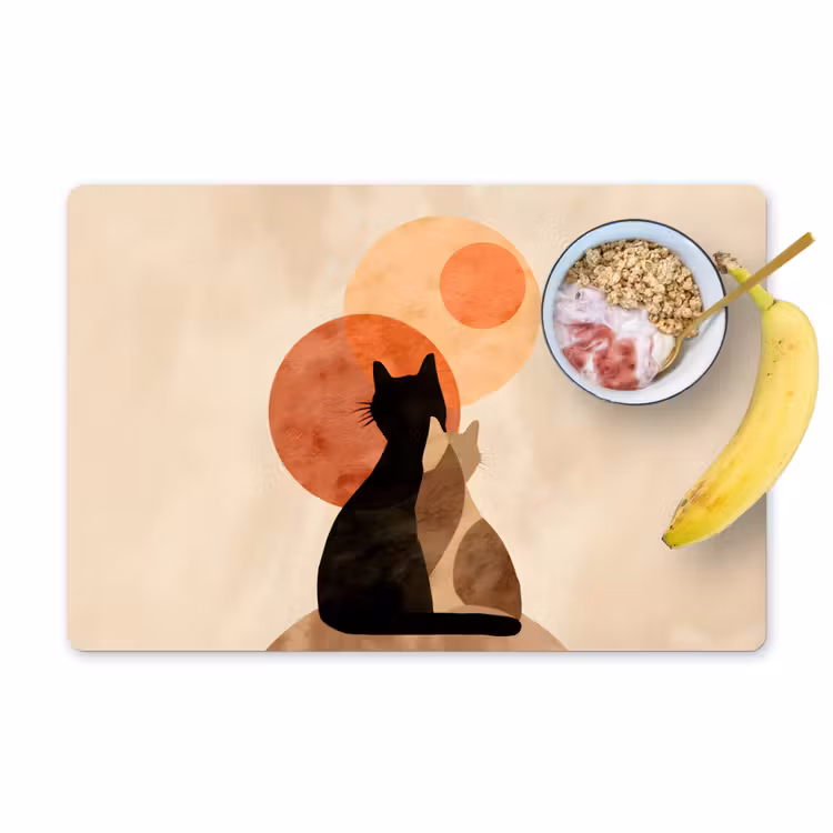 Placemat - 6 stuks - Katten - Zwart - Abstract - Cirkels — 1