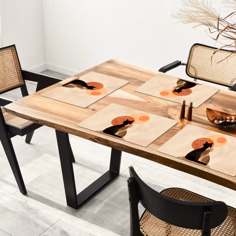 Placemat - 6 stuks - Katten - Zwart - Abstract - Cirkels — 5