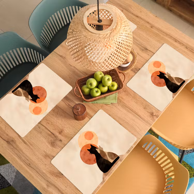 Placemat - 6 stuks - Katten - Zwart - Abstract - Cirkels — 6