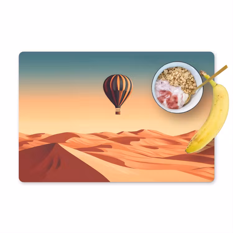 Placemat - 6 stuks - Luchtballon - Woestijn - Zonsondergang - Blauw — 1