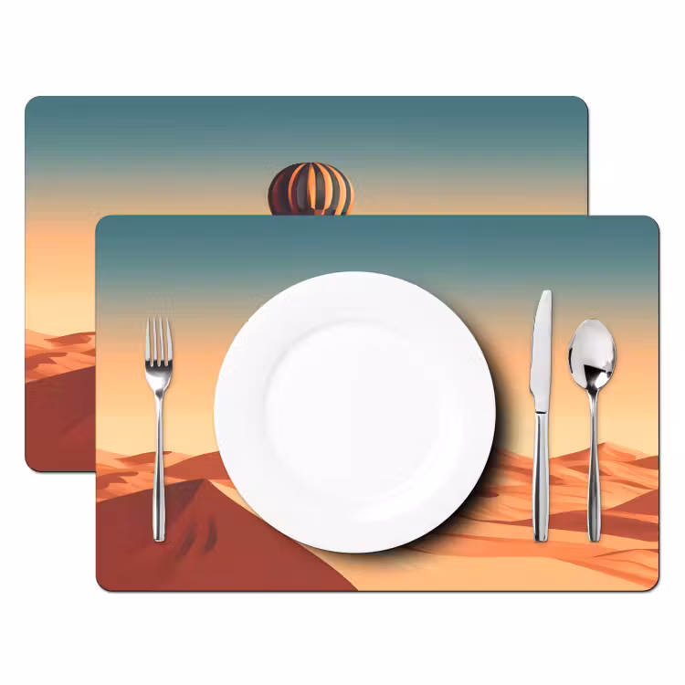 Placemat - 6 stuks - Luchtballon - Woestijn - Zonsondergang - Blauw — 2