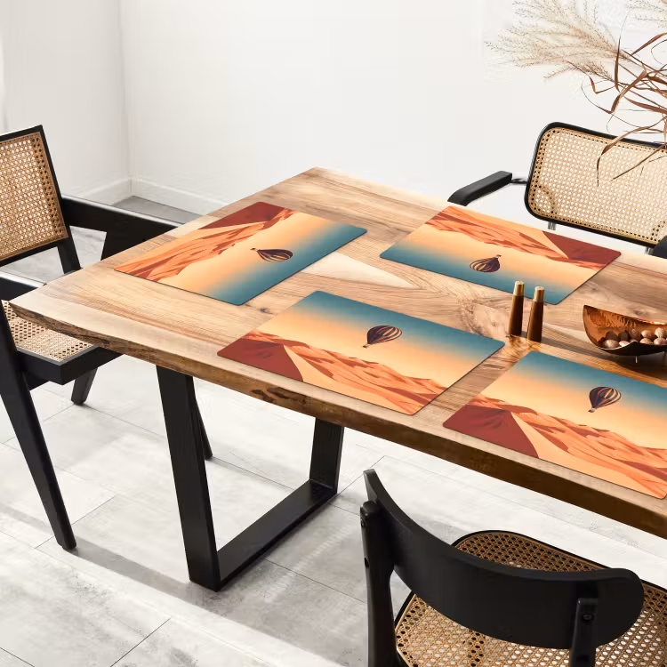 Placemat - 6 stuks - Luchtballon - Woestijn - Zonsondergang - Blauw — 5