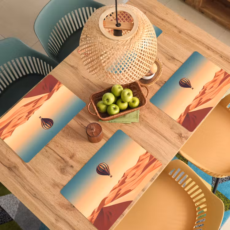 Placemat - 6 stuks - Luchtballon - Woestijn - Zonsondergang - Blauw — 6