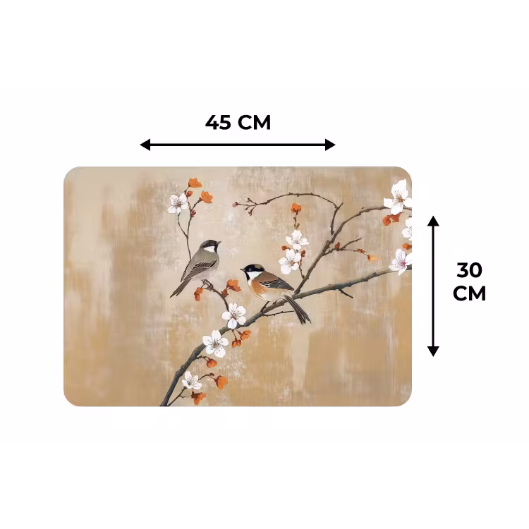Placemat - 6 stuks - Vogels - Bloesemtak - Bloemen - Oranje — 3