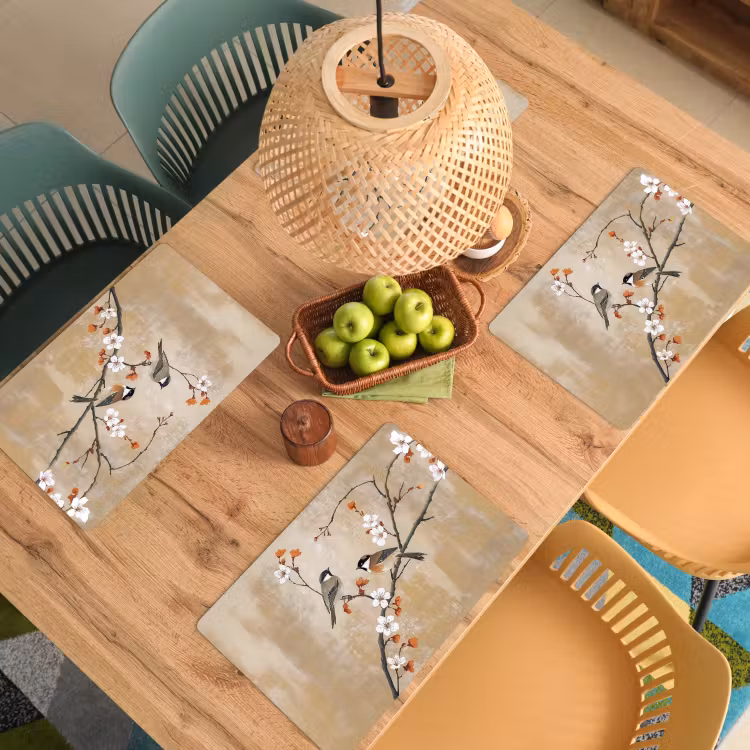Placemat - 6 stuks - Vogels - Bloesemtak - Bloemen - Oranje — 6