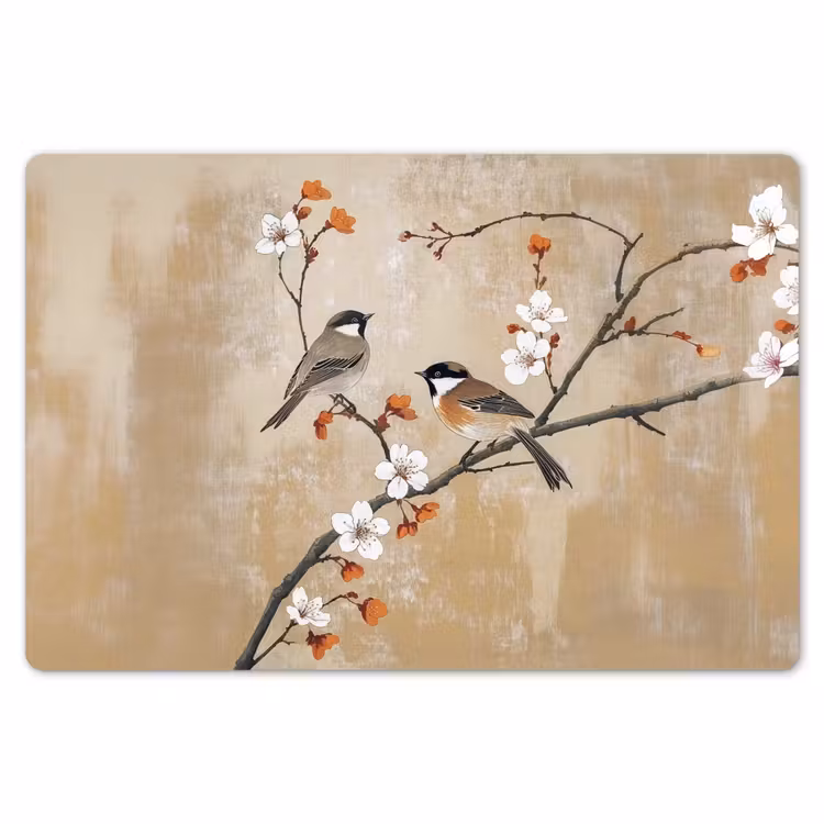 Placemat - 6 stuks - Vogels - Bloesemtak - Bloemen - Oranje — 7