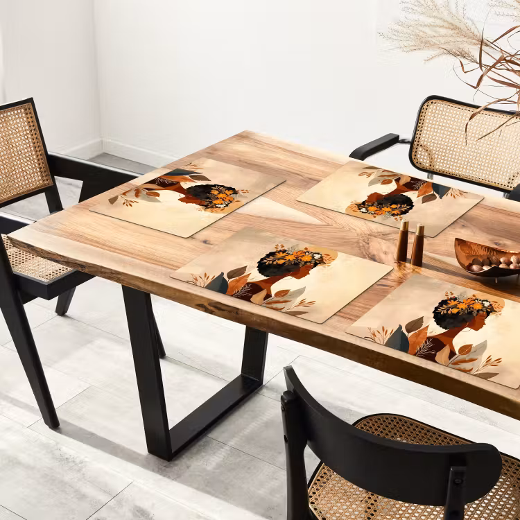 Placemat - 6 stuks - Vrouw - Krullen - Bloemen - Beige — 5