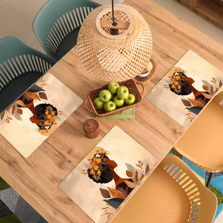 Placemat - 6 stuks - Vrouw - Krullen - Bloemen - Beige — 6
