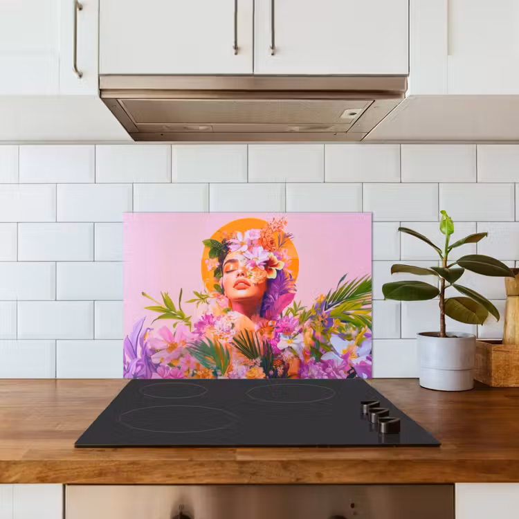 Spatscherm keuken - Vrouw - Abstract - Cirkel - Bloemen — 6