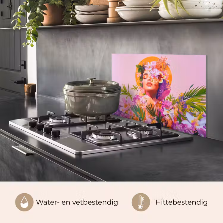 Spatscherm keuken - Vrouw - Abstract - Cirkel - Bloemen — 7
