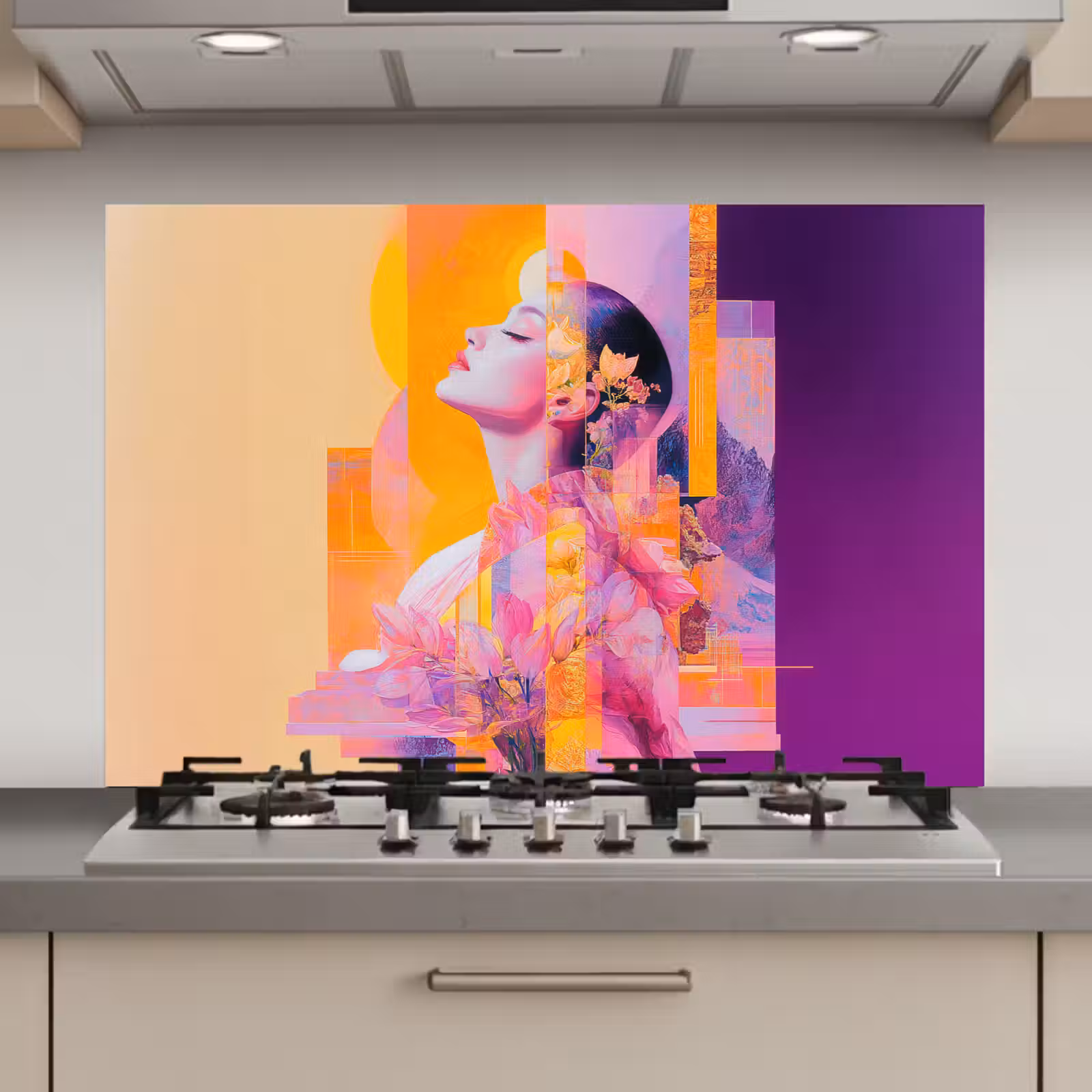 Spatscherm keuken - Abstract - Portret - Vrouw - Kleurrijk — 1