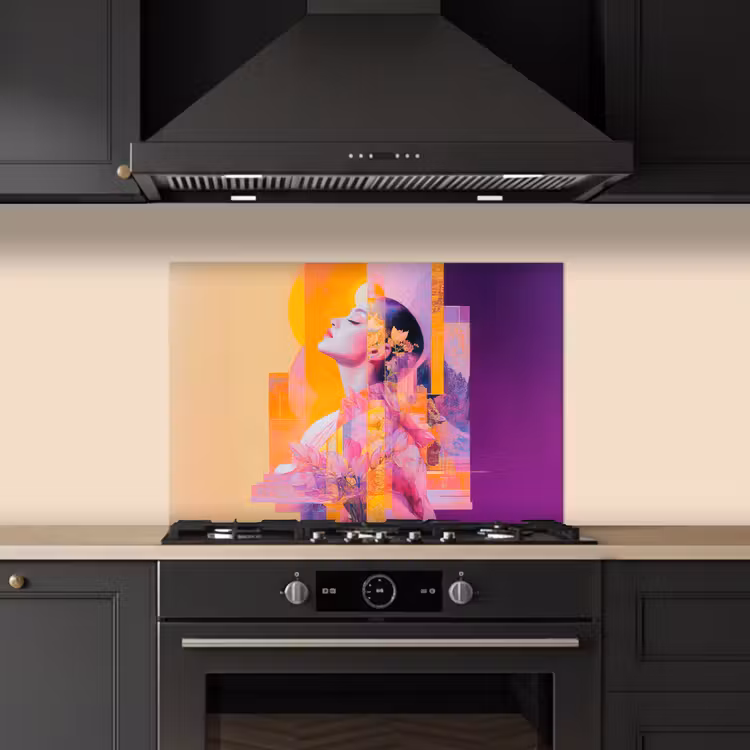 Spatscherm keuken - Abstract - Portret - Vrouw - Kleurrijk — 2