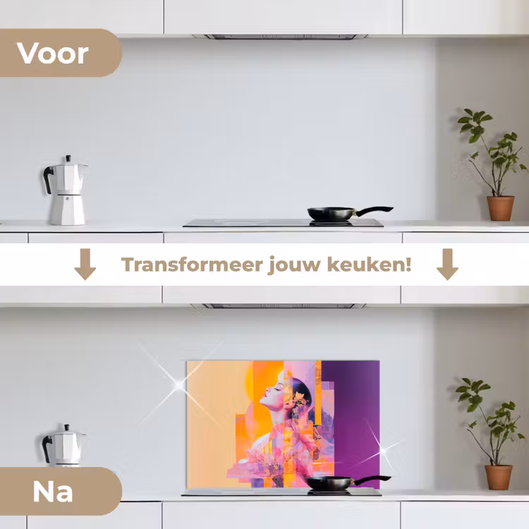 Spatscherm keuken - Abstract - Portret - Vrouw - Kleurrijk — 3