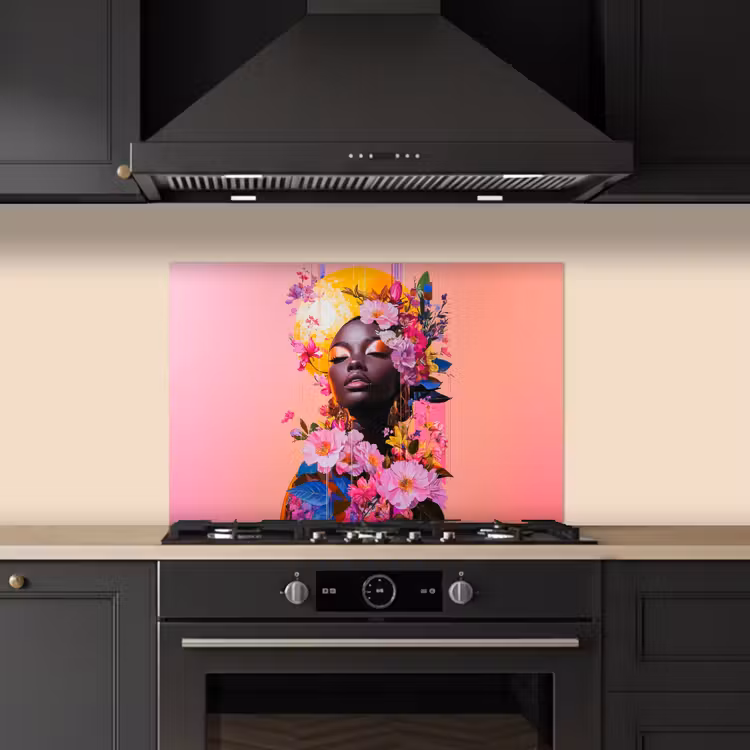 Spatscherm keuken - Kleurrijk - Bloemen - Vrouw - Zon — 2