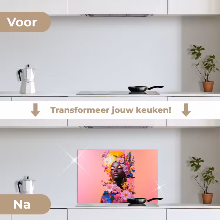 Spatscherm keuken - Kleurrijk - Bloemen - Vrouw - Zon — 3