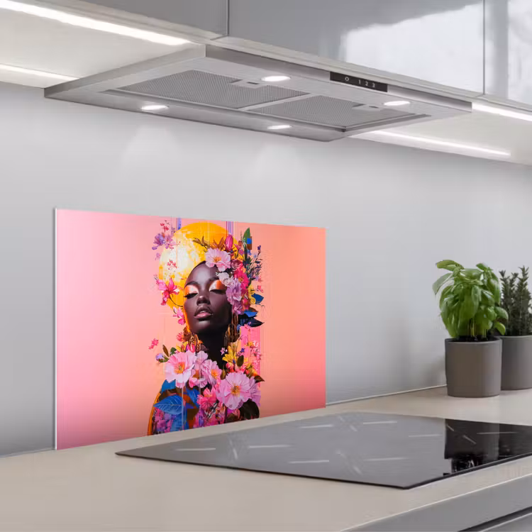 Spatscherm keuken - Kleurrijk - Bloemen - Vrouw - Zon — 5