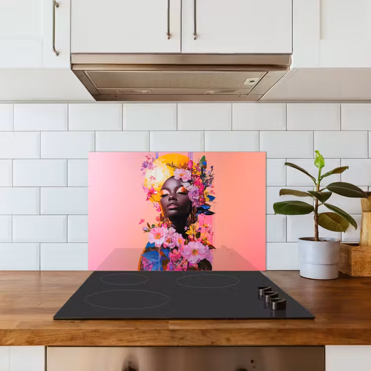 Spatscherm keuken - Kleurrijk - Bloemen - Vrouw - Zon — 6