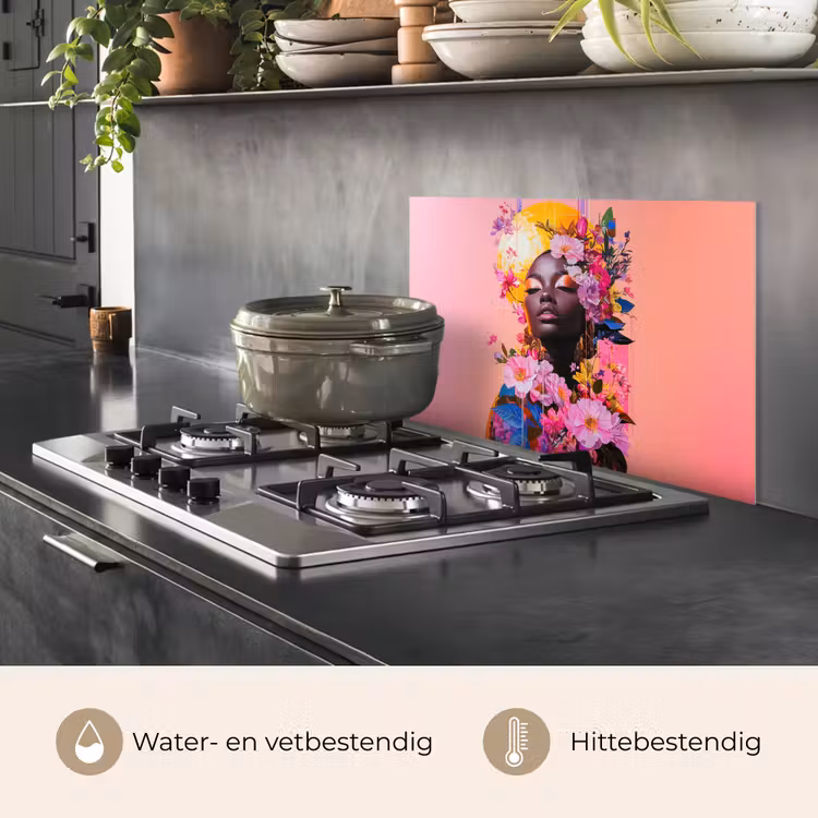 Spatscherm keuken - Kleurrijk - Bloemen - Vrouw - Zon — 7