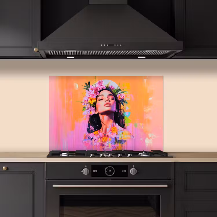 Spatscherm keuken - Portret - Bloemenkroon - Vrouw — 2