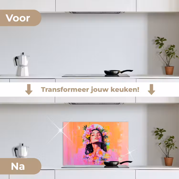 Spatscherm keuken - Portret - Bloemenkroon - Vrouw — 3