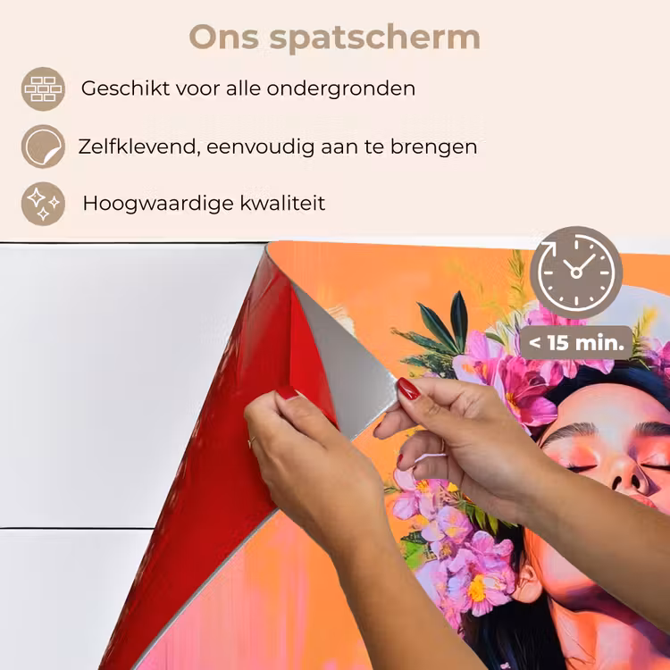 Spatscherm keuken - Portret - Bloemenkroon - Vrouw — 4