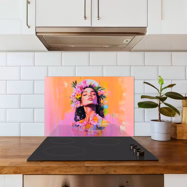 Spatscherm keuken - Portret - Bloemenkroon - Vrouw — 6