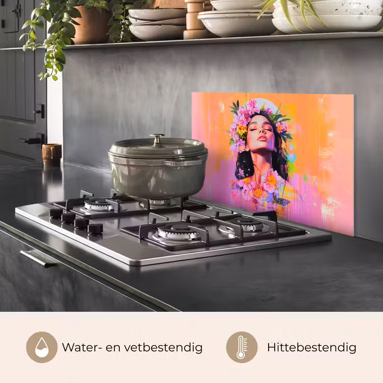 Spatscherm keuken - Portret - Bloemenkroon - Vrouw — 7