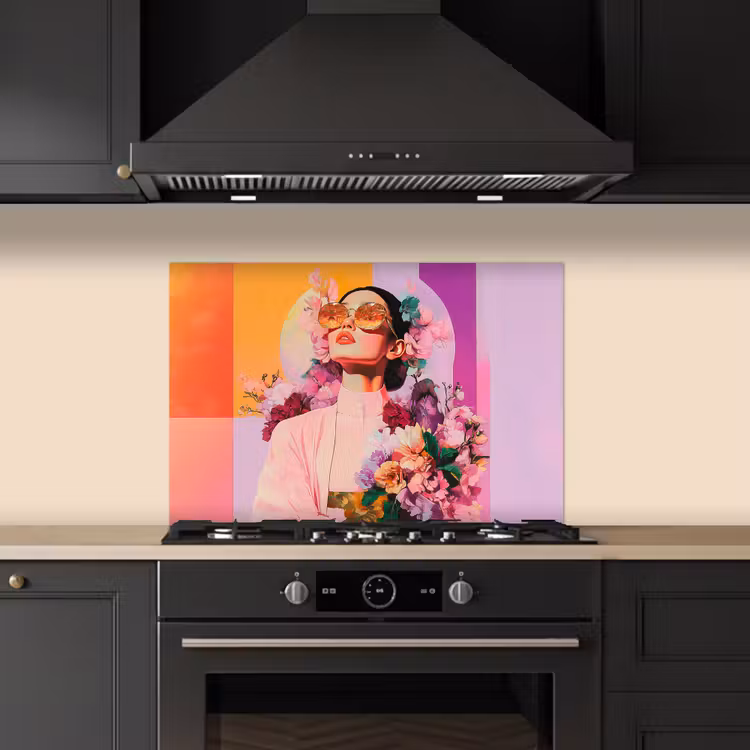 Spatscherm keuken - Portret - Vrouw - Abstract - Bloemen — 2