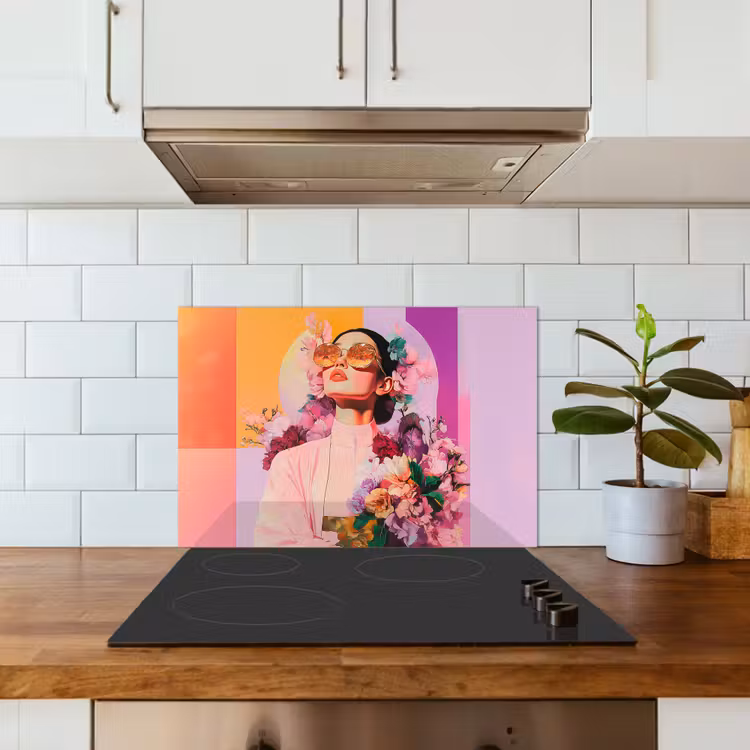 Spatscherm keuken - Portret - Vrouw - Abstract - Bloemen — 6