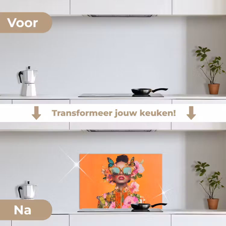 Spatscherm keuken - Vlinders - Vrouw - Zonnebril - Kleurrijk — 3