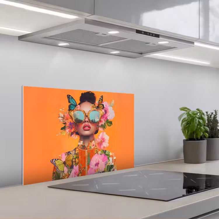 Spatscherm keuken - Vlinders - Vrouw - Zonnebril - Kleurrijk — 5