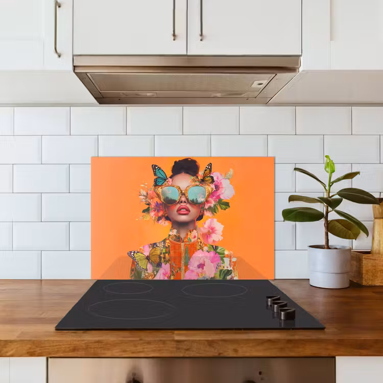 Spatscherm keuken - Vlinders - Vrouw - Zonnebril - Kleurrijk — 6