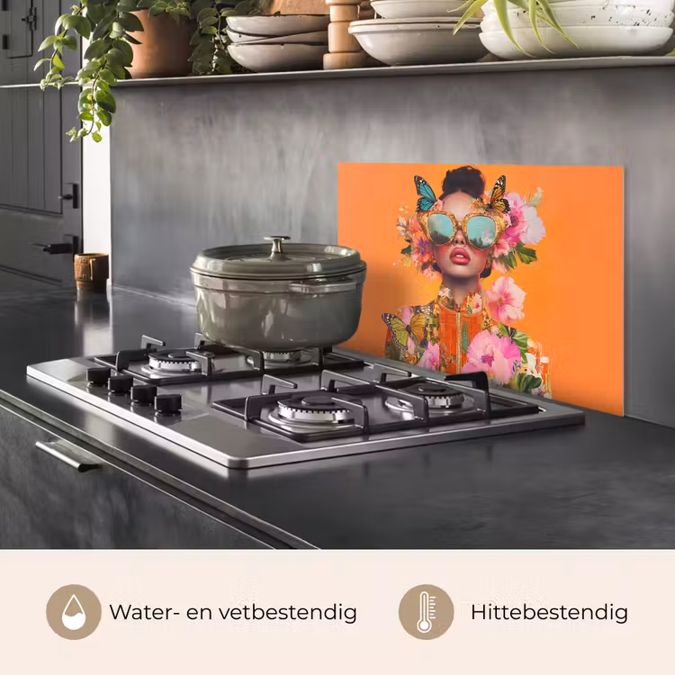 Spatscherm keuken - Vlinders - Vrouw - Zonnebril - Kleurrijk — 7