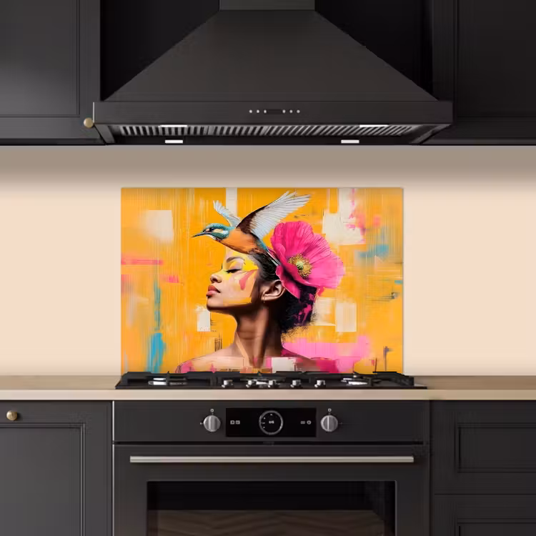 Spatscherm keuken - Vogel - Vrouw - Abstract - Bloem — 2