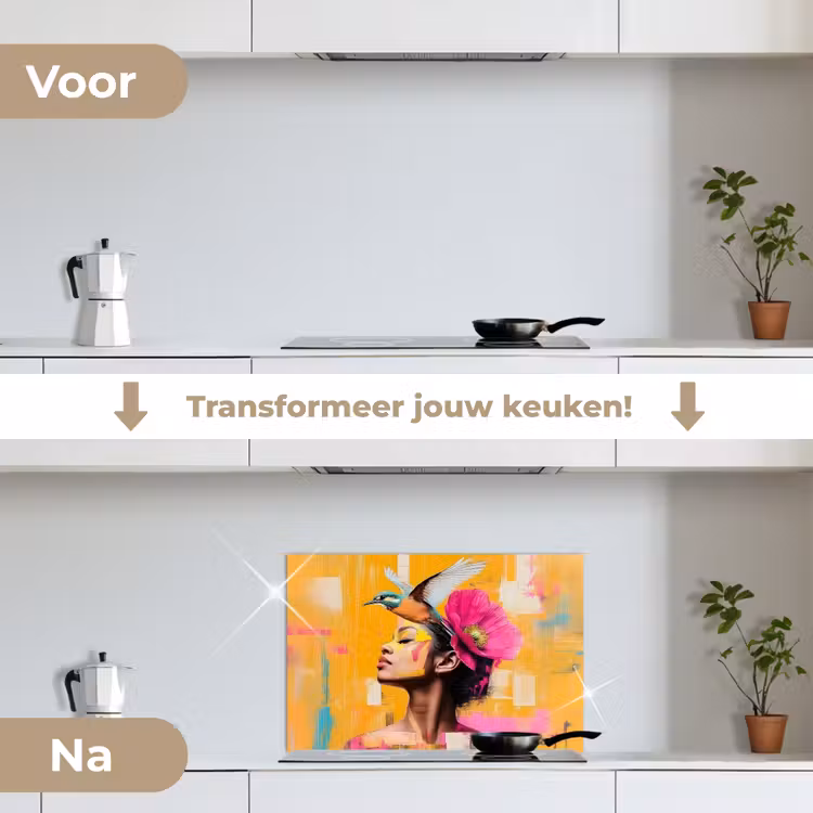 Spatscherm keuken - Vogel - Vrouw - Abstract - Bloem — 3