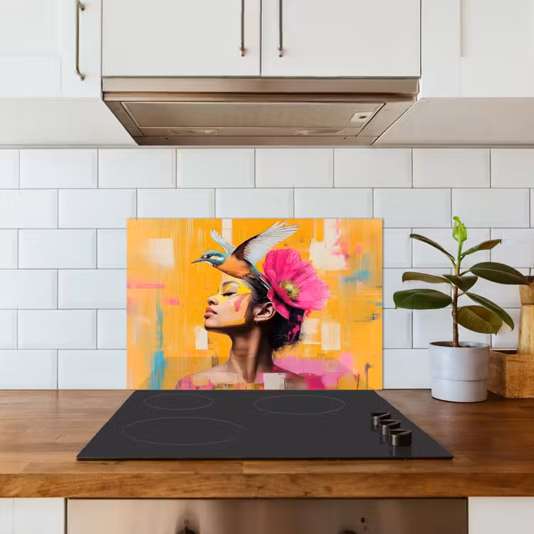 Spatscherm keuken - Vogel - Vrouw - Abstract - Bloem — 6